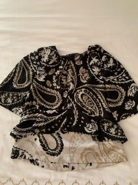 BCBGMaxAzria Black and White Paisley Peplum Top